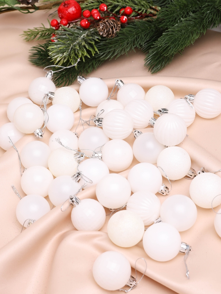 Игрушка елочная Шар d4см набор 36 шт пластик белый Игрушка елочная Шар d4см набор 36 шт пластик белый