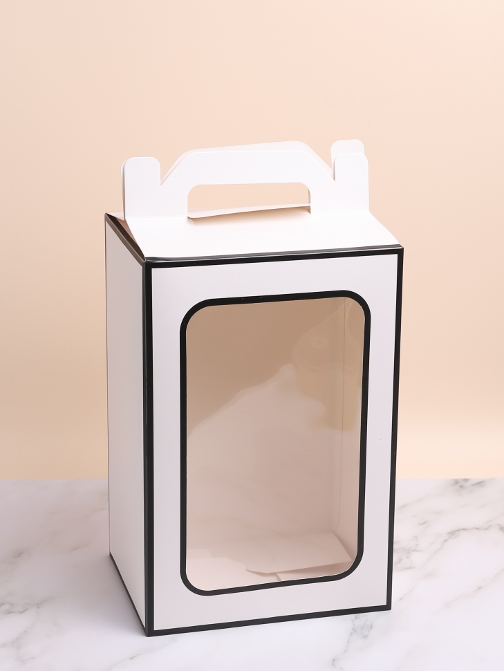 Коробка для цветов Прямоугольник 30х20х16см с прозрачным окном белый Коробка для цветов Прямоугольник 30х20х16см с прозрачным окном белый