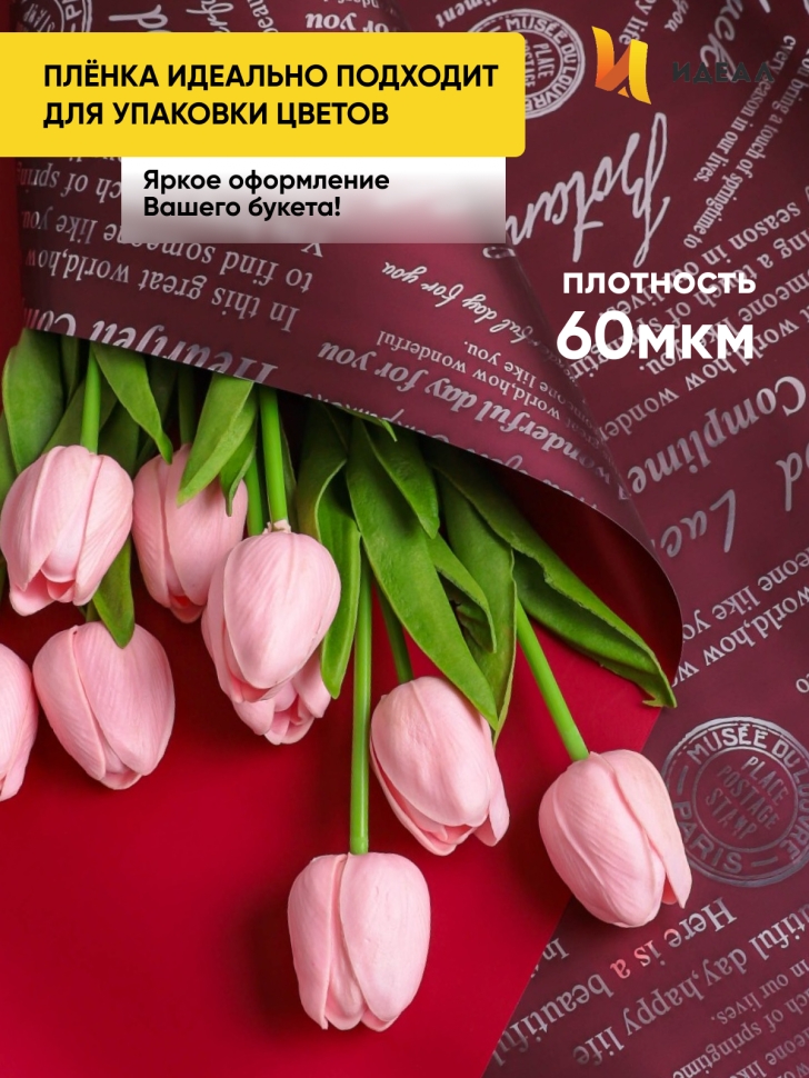 Пленка матовая 60мкм 58см х 10м РЦ 2-х сторонняя Compliment бордовый/винный Пленка матовая 60мкм 58см х 10м РЦ 2-х сторонняя Compliment бордовый/винный
