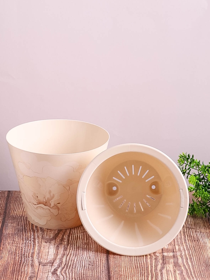 Кашпо из пластика "Классика-Нежность" 3л. h16.5,d19,5см кремовый