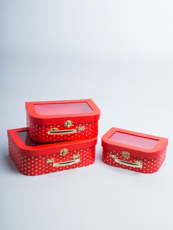 Коробка чемодан набор из 3шт 29,5x19x10см с прозрачным окном красный Коробка чемодан набор из 3шт 29,5x19x10см с прозрачным окном красный