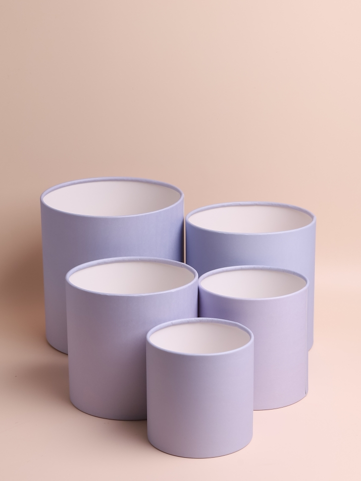 Коробка цилиндр набор из 5шт К d21хh21 - d12хh12см б/крышки лаванда