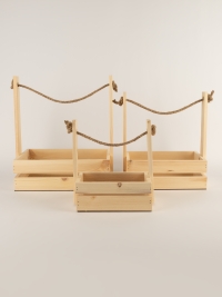 Ящик реечный с веревочной ручкой набор из 3шт h30,5х18,5х35см сосна