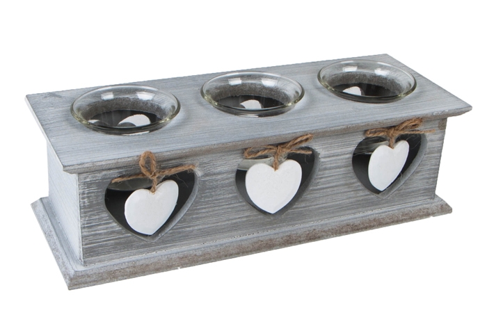 Подсвечник сердца трех на 3 свечи 26х8х10см с подвеской