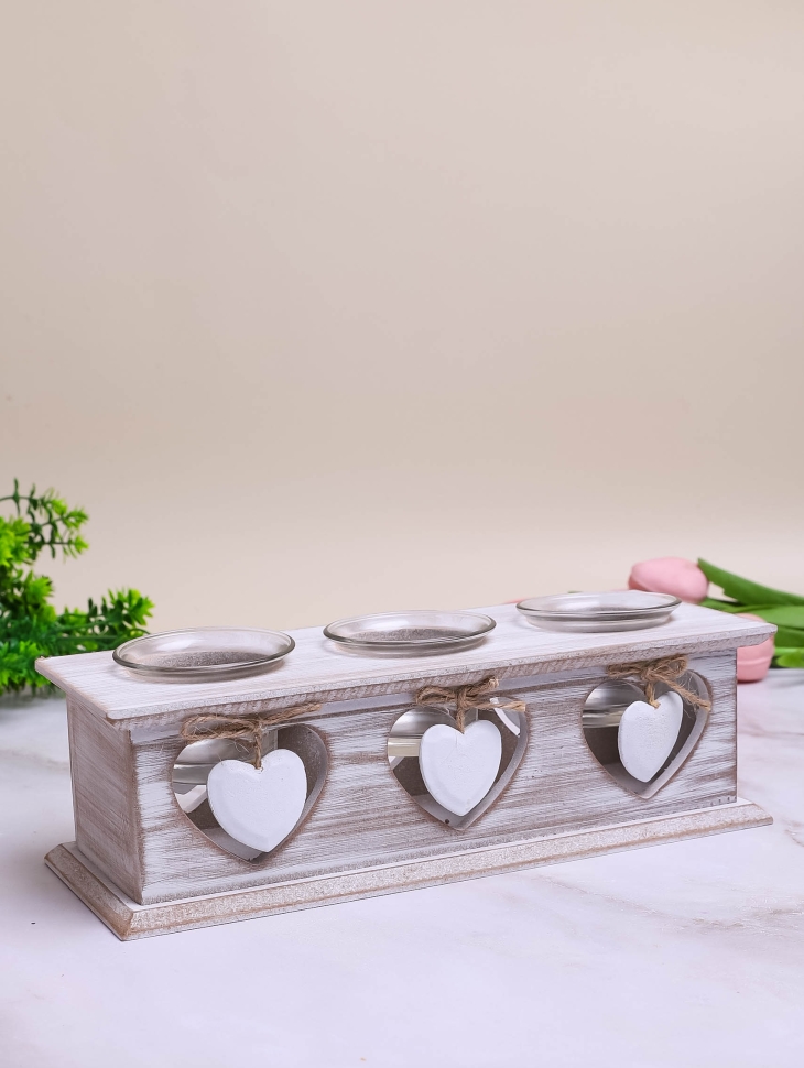 Подсвечник сердца трех на 3 свечи 26х8х10см с подвеской