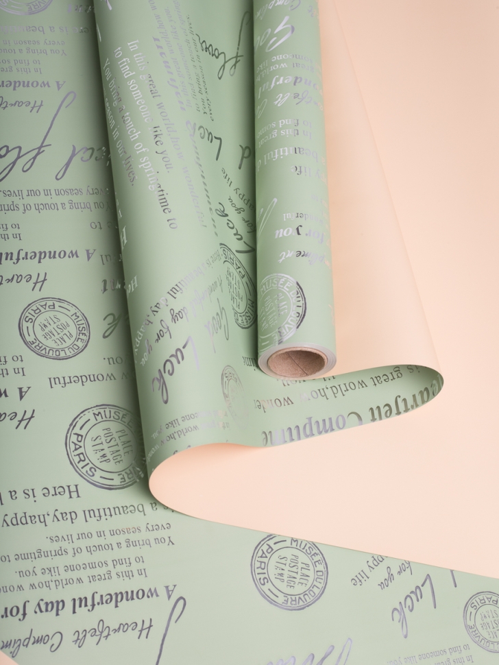 Пленка матовая  60мкм 58см х 10м РЦ 2-х сторонняя Compliment фисташковый/кремовый