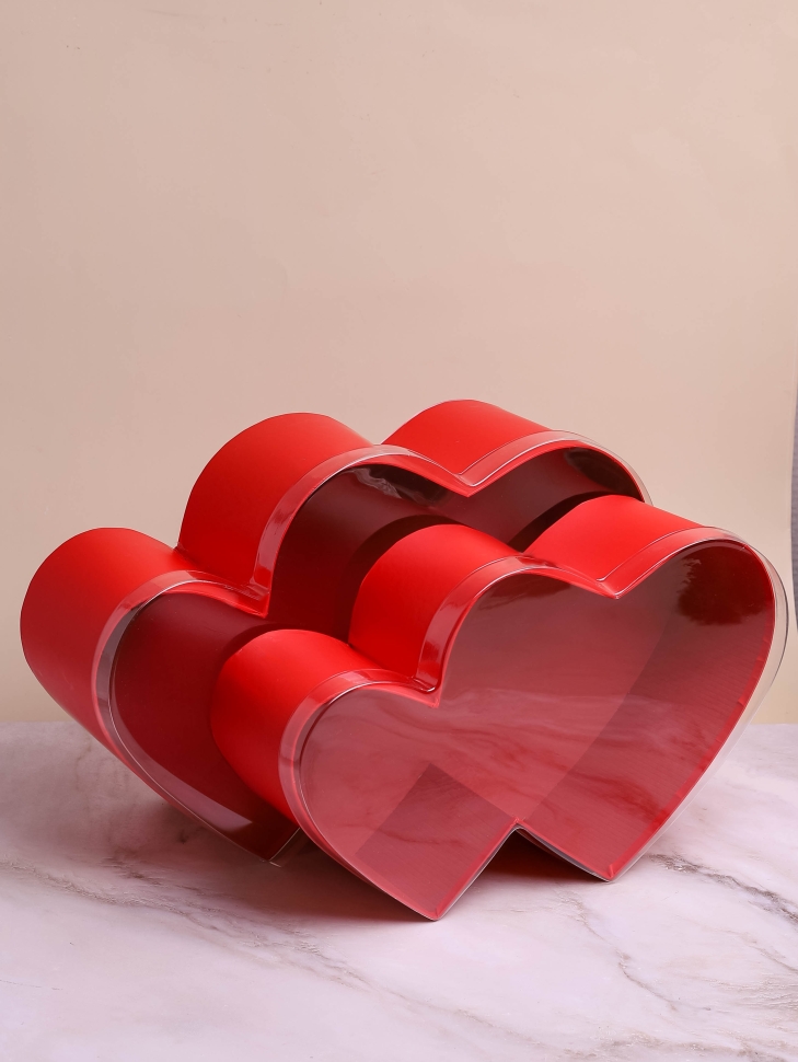 Коробка двойные сердца набор из 2 шт 37,2x23,5x12,5см с прозрачной крышкой красный Коробка двойные сердца набор из 2 шт 37,2x23,5x12,5см с прозрачной крышкой красный