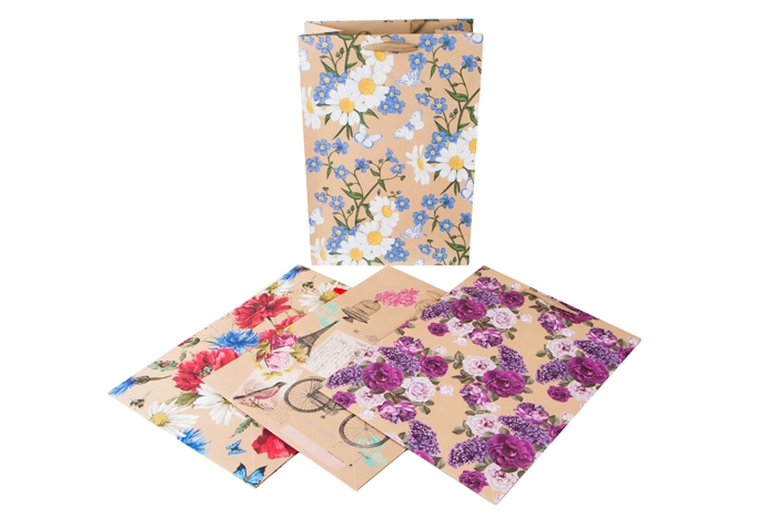 Сумочка подарочная крафт 31х45х19см цветы