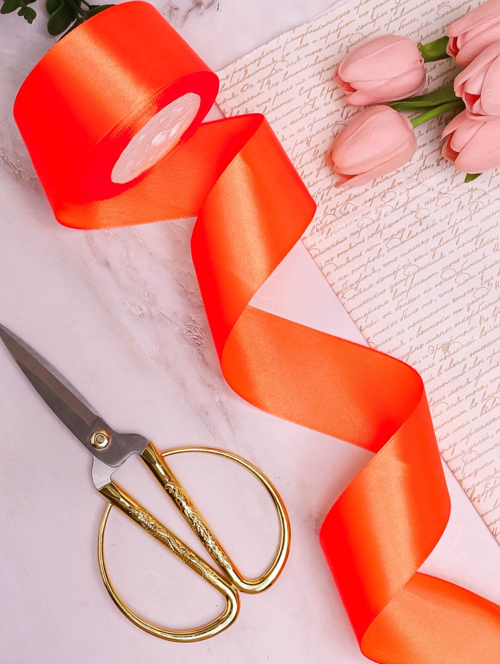 Лента атласная 38мм х 25ярд оранжевый