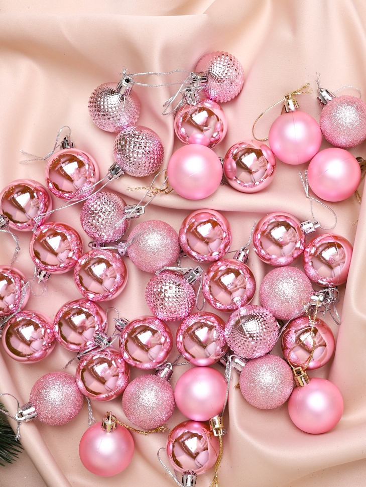Игрушка елочная Шар d4см набор 36 шт пластик розовый Игрушка елочная Шар d4см набор 36 шт пластик розовый
