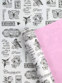 Пленка матовая 60мкм 58см х 10м, Газета Ботаника черн/розовый жемчуг