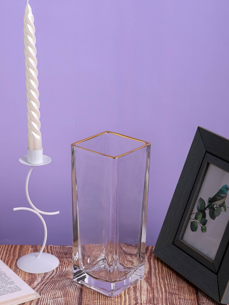 Ваза стекло Квадратная H29х9,5см К золотой край