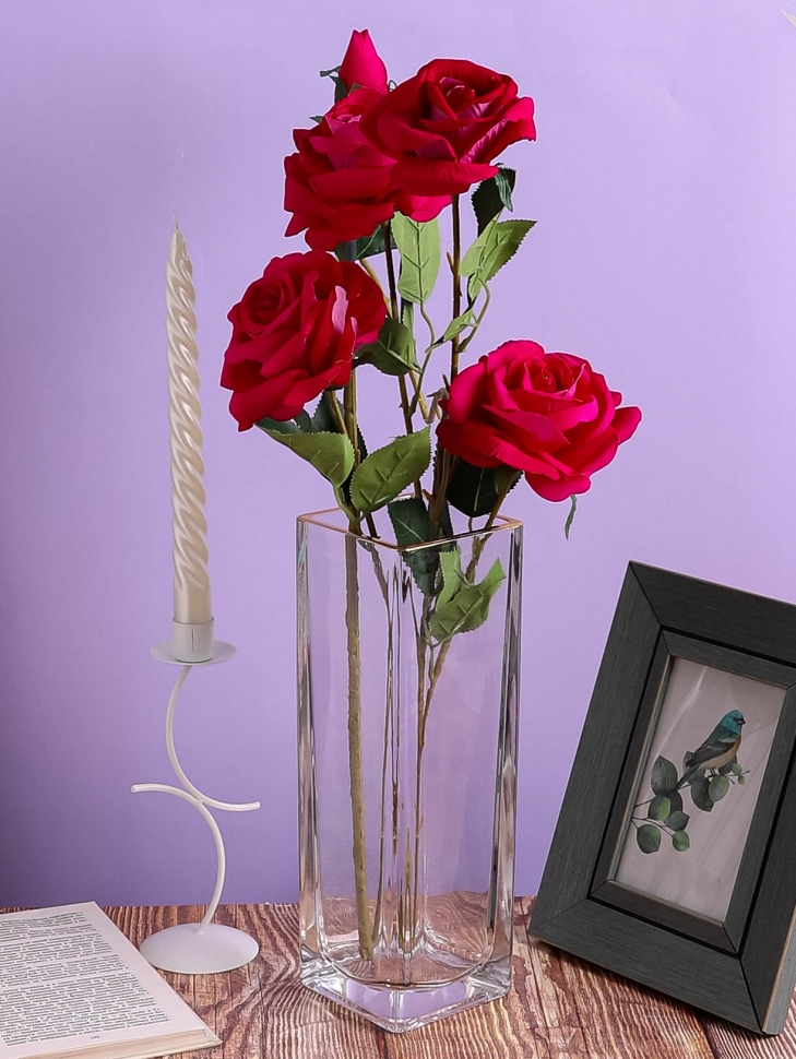 Ваза стекло Квадратная H29х9,5см К золотой край