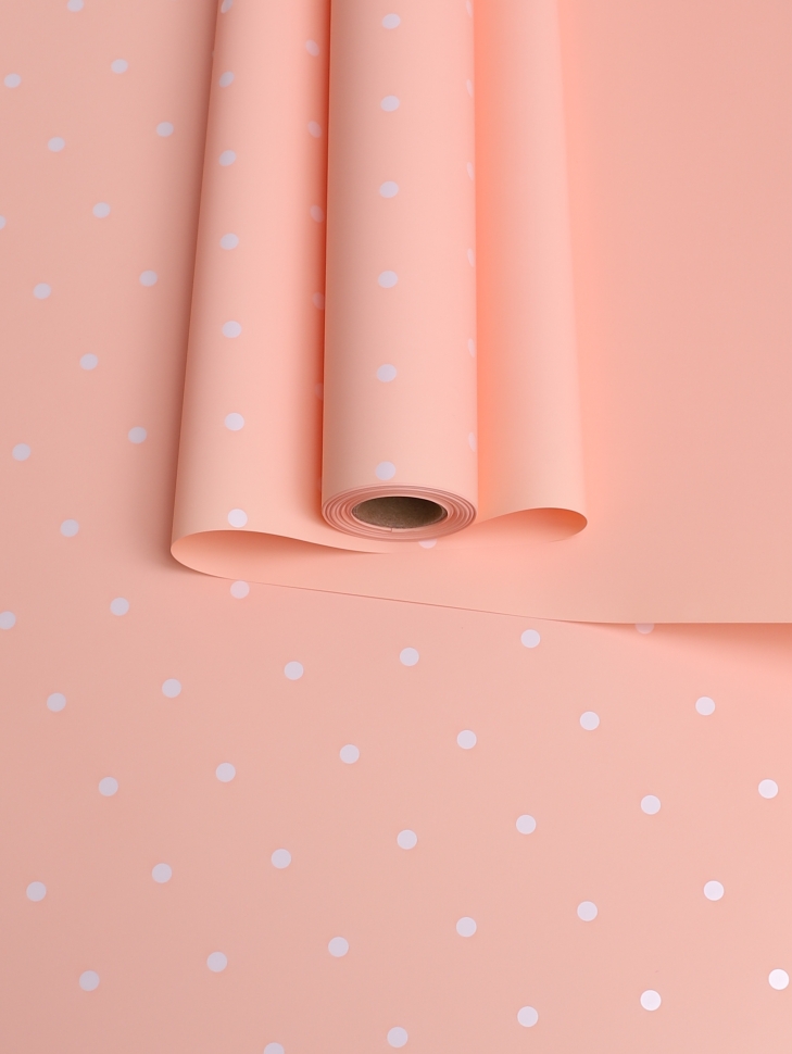 Пленка матовая 60мкм 58см х 10м горошек белый на кремовом