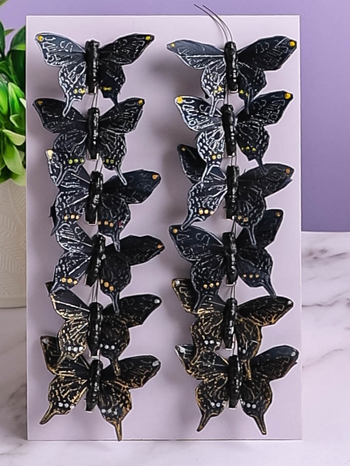 Бабочки  8см на прищепке, 12шт. цветные HHT097