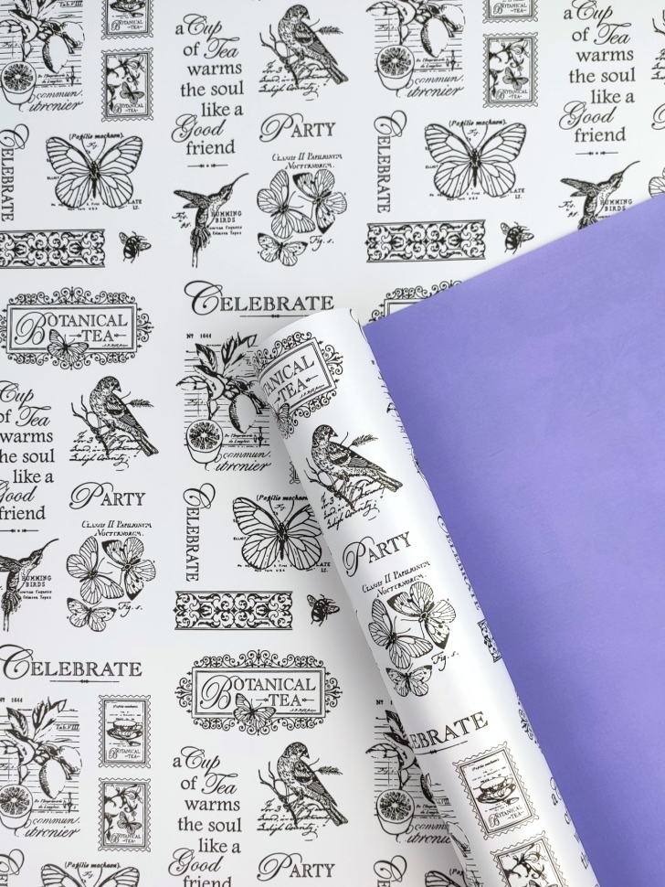 Пленка матовая 60мкм 58см х 10м, Газета Ботаника черн/сиреневый классик Пленка матовая 60мкм 58см х 10м, Газета Ботаника черн/сиреневый классик