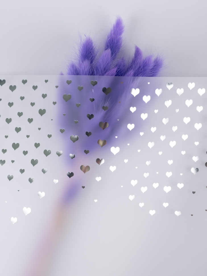 Пленка цветная 50 мкм 58см х 10м сердечки серебро