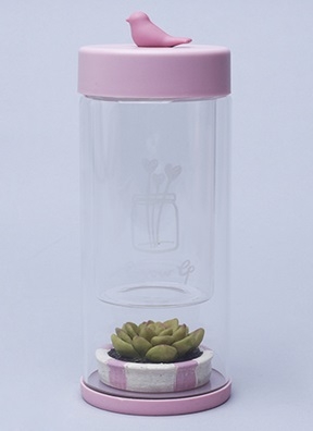 Бутылка с кактусом 450мл розовый В