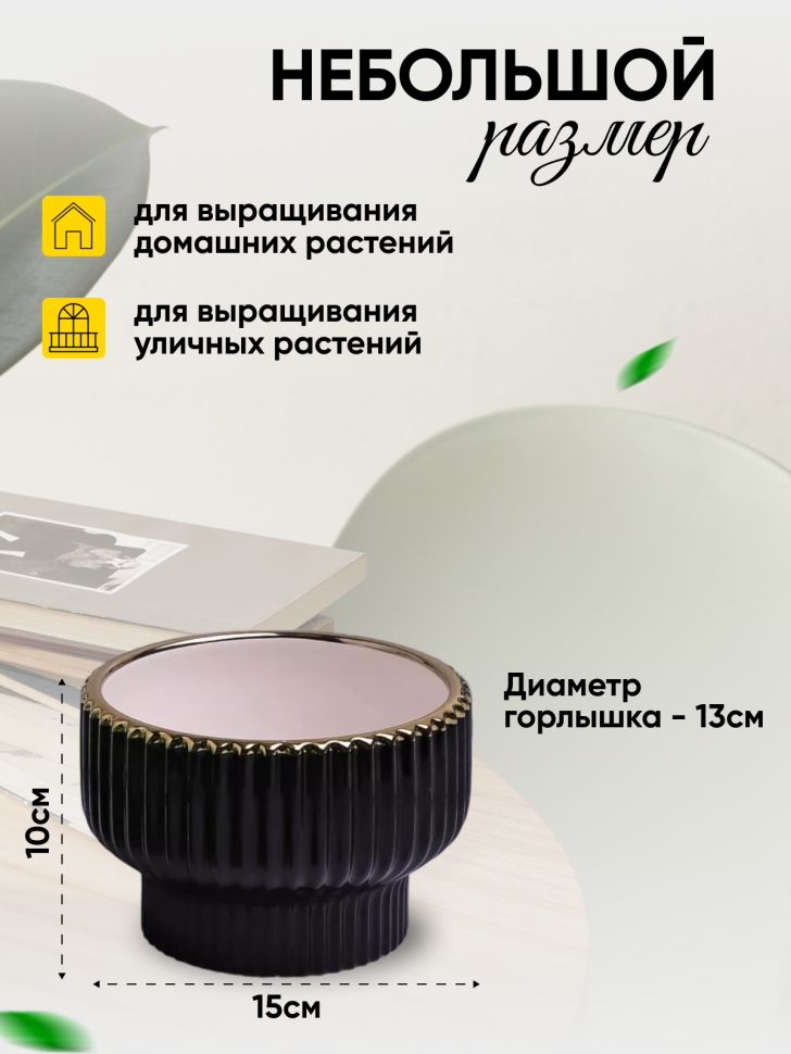 Кашпо керамика 16х16х6,2см W7396011.15 черный Кашпо керамика 16х16х6,2см W7396011.15 черный