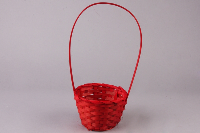 Корзина плетеная бамбук D13x9.5/28см красная кат 2