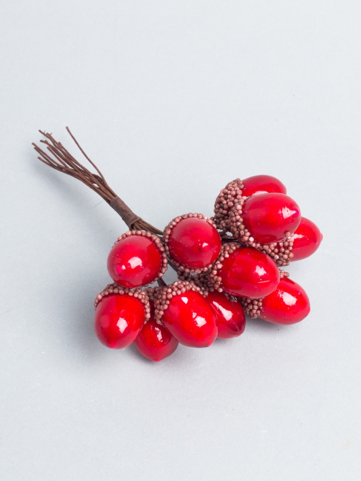 Желуди на проволоке 12шт 2х3х12см К красный