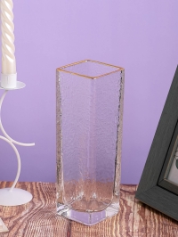 Ваза стекло Квадратная H24х7,5см К рельефная золотой край