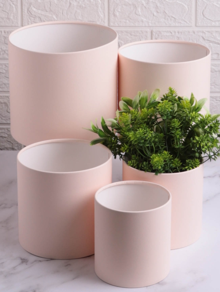 Коробка цилиндр набор из 5шт h21хd21 - h12хd12см б/крышки персик Коробка цилиндр набор из 5шт h21хd21 - h12хd12см б/крышки персик