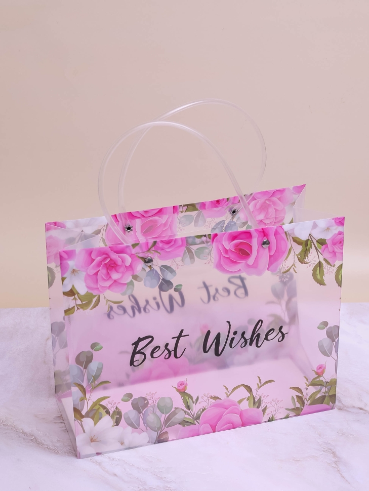 Сумочка пластик для цветов 27х21х11см прозрачный 749 цветы