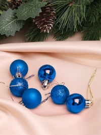 Игрушка елочная Шар  d3см набор 6шт пластик синий