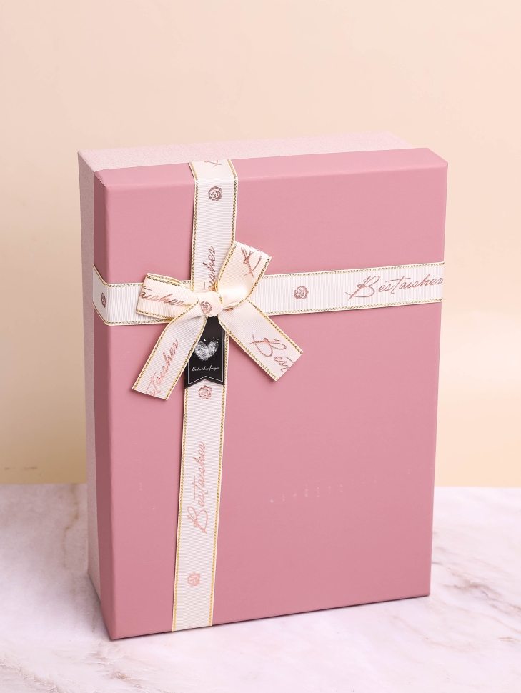 Коробка прямоугольник 26х19х8см с бантом глициния/бежевый