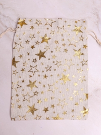 Мешок подарочный холщовый 17х23см Звезды золотые серый