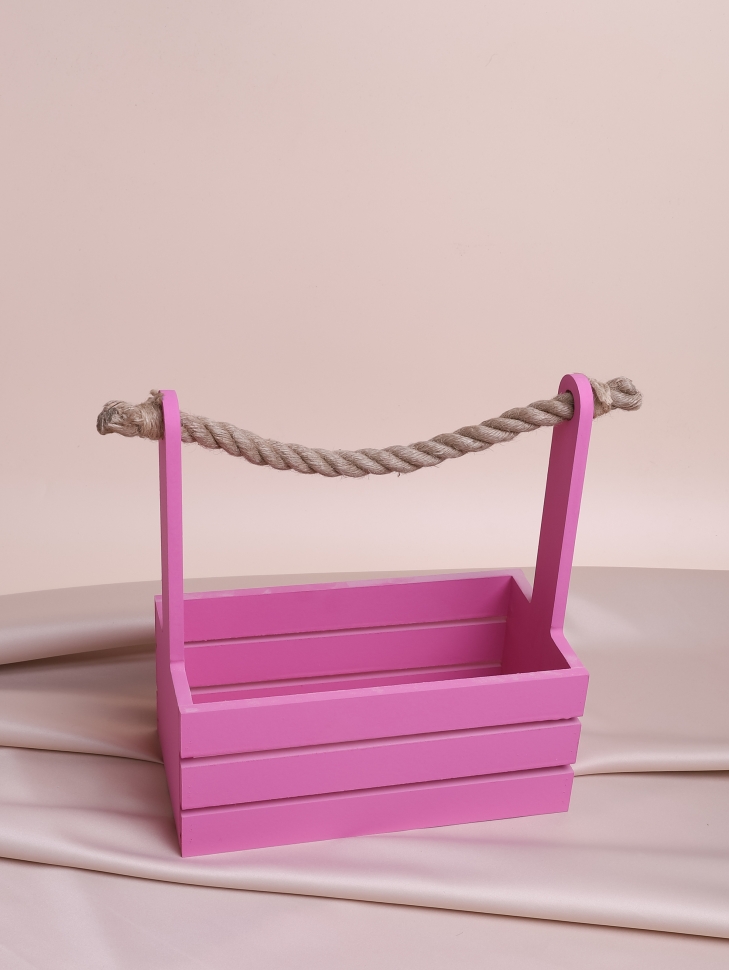 Ящик деревянный с канатом №20 25,5х13хh11 h27см фуксия
