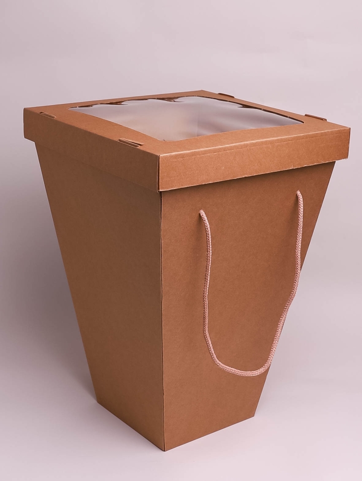 Упаковка для букетов и композиций 16х30х43см крышка прозрачная, крафт