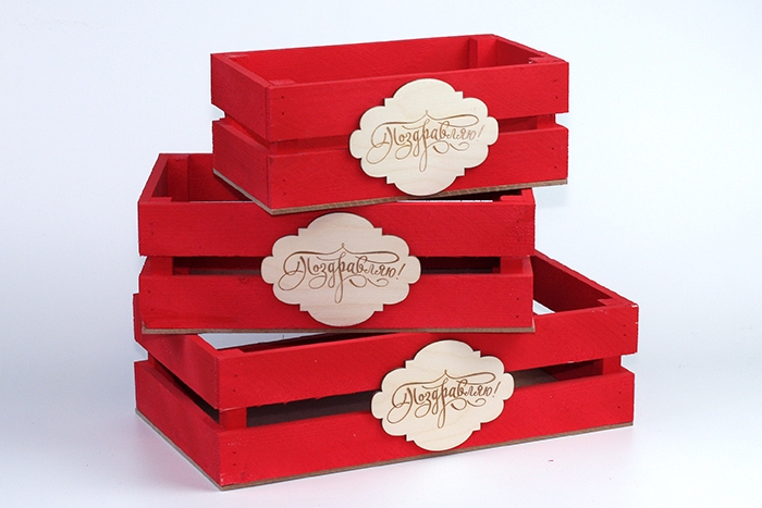 Ящик деревянный набор из 3шт реечный 30,5х18,5х9см красный Ящик деревянный набор из 3шт реечный 30,5х18,5х9см красный