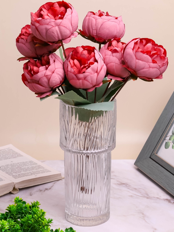 Ваза стекло Трубка H24 D10,5см К рельефная Ваза стекло Трубка H24 D10,5см К рельефная