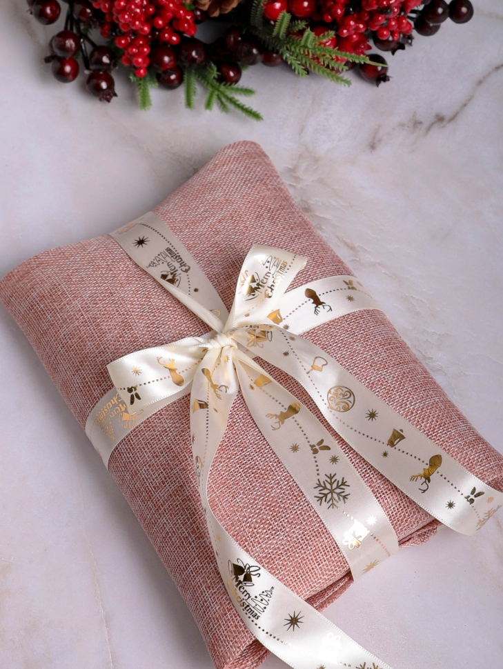 Лента НГ 2,5х3ярд с рисунком Merry Christmas шампань Лента НГ 2,5х3ярд с рисунком Merry Christmas шампань