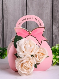 Сумочка коробка для цветов 8 Марта 22х13,5х26,5см розовый