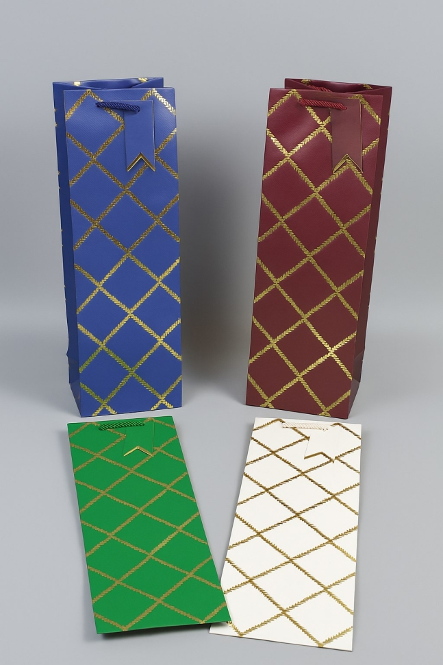 Сумочка подарочная под бутылку 12х36х10см тиснение микс