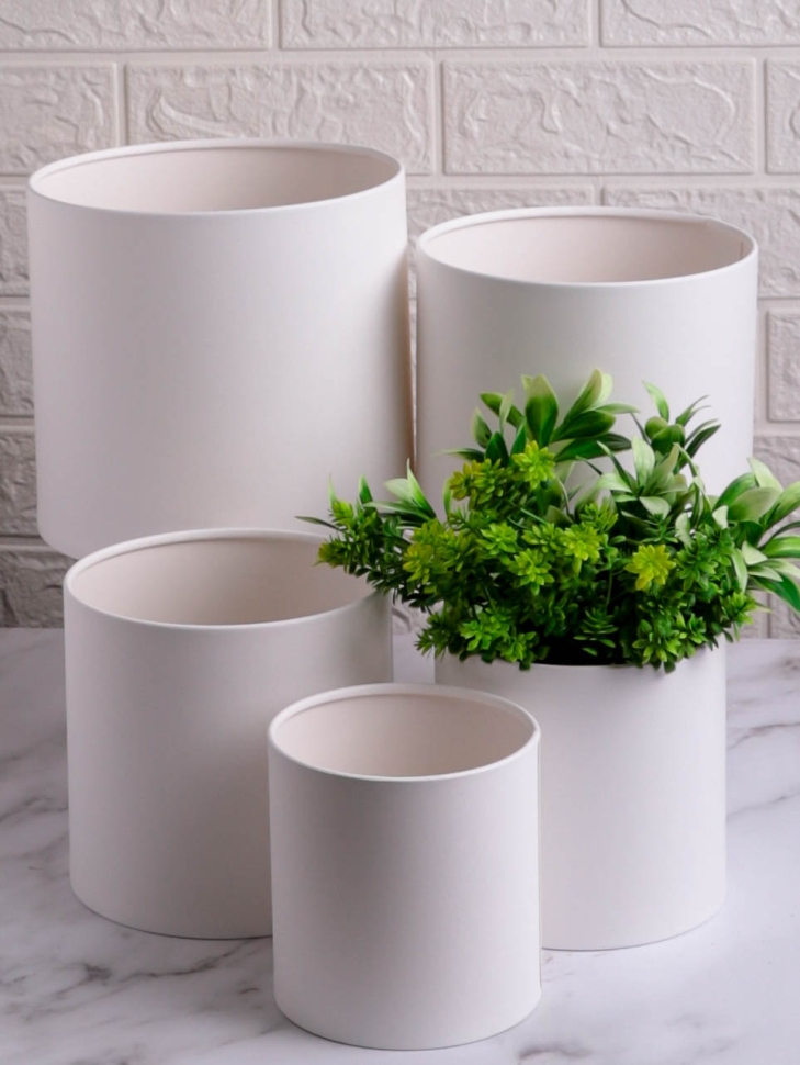 Коробка цилиндр набор из  5шт h21хd21 - h12хd12см б/крышки белый