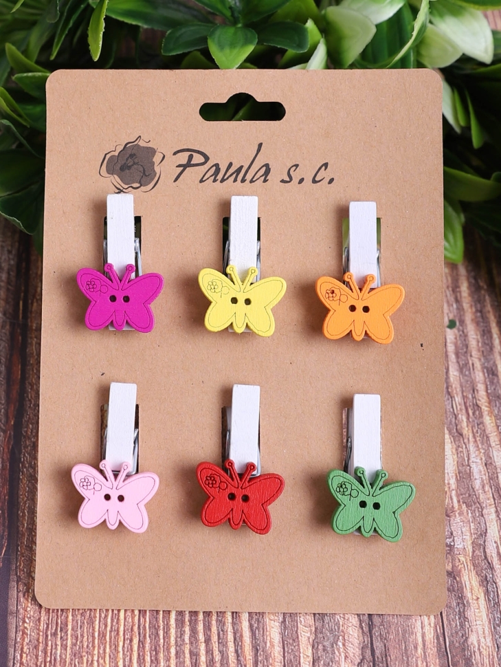 Прищепка  6шт. бабочки цветные 3,5х2см