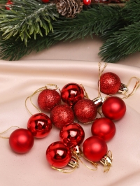 Игрушка елочная Шар  d3см набор 12шт пластик красный