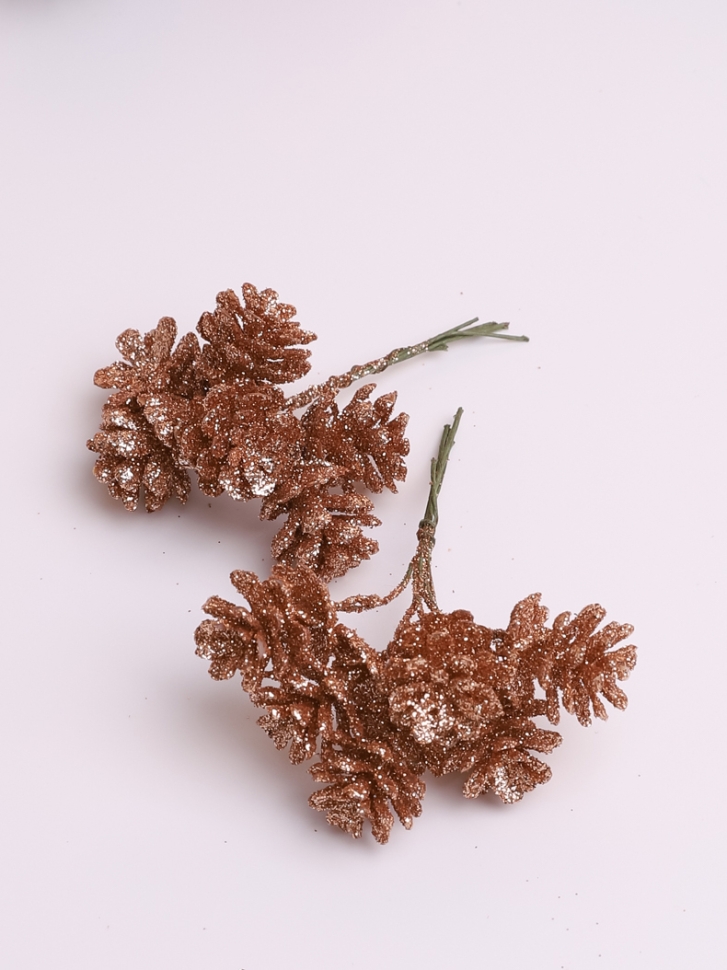 Шишки на проволоке с глиттером 12шт 2,2х2,2х9см К красный