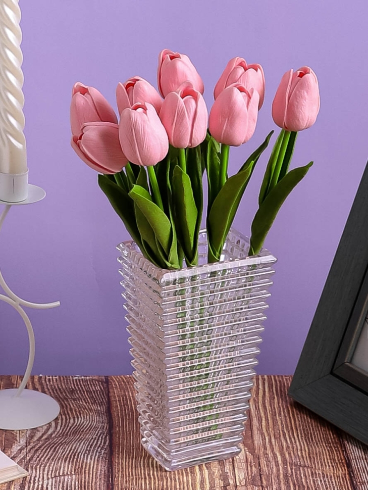 Ваза стекло Коническая H18 D10х7,5см К рельефная