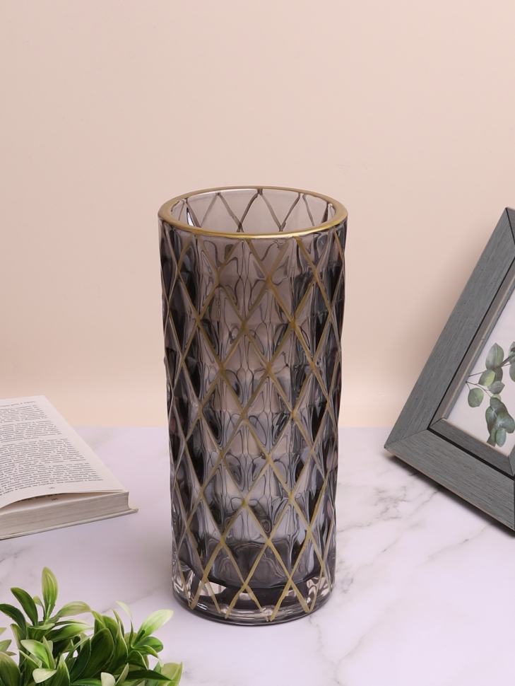 Ваза стекло Неоклассика цветная h29,5 d13см К Ромбы графит