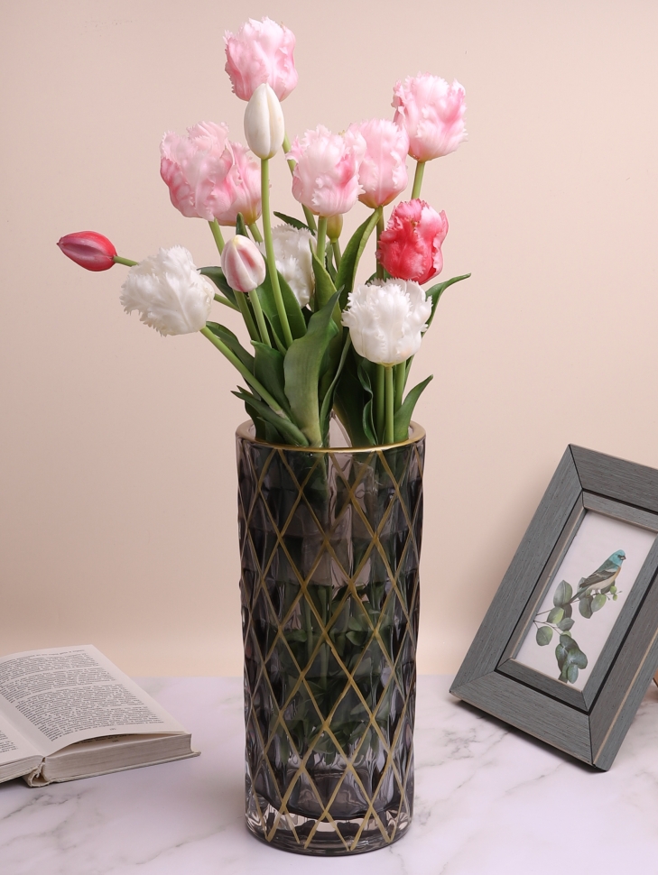 Ваза стекло Неоклассика цветная h29,5 d13см К Ромбы графит