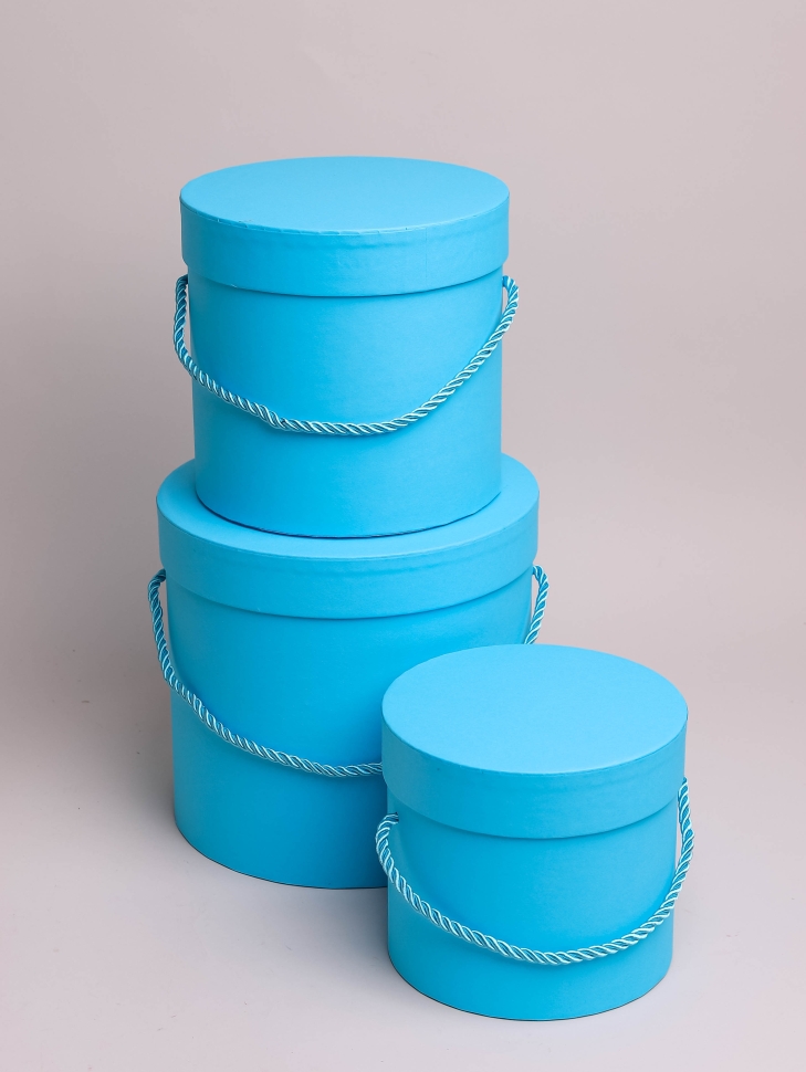 Коробка цилиндр набор из  3шт d18хh17 - d13-h12см со шнурком голубой