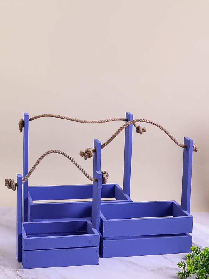 Ящик реечный с веревочной ручкой набор из 3шт h30.5х18.7х35,3см василек