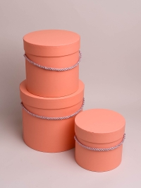 Коробка цилиндр набор из  3шт d18хh17 - d13-h12см со шнурком персиковый