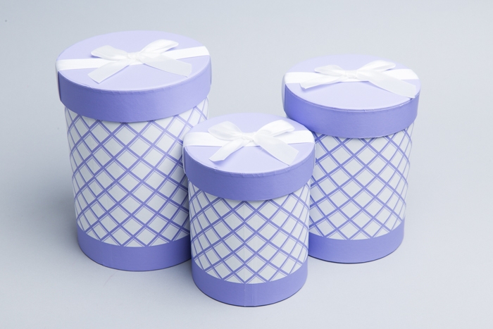 Коробка цилиндр набор из  3шт. 22,5х16,5см ромбы фиолетовый