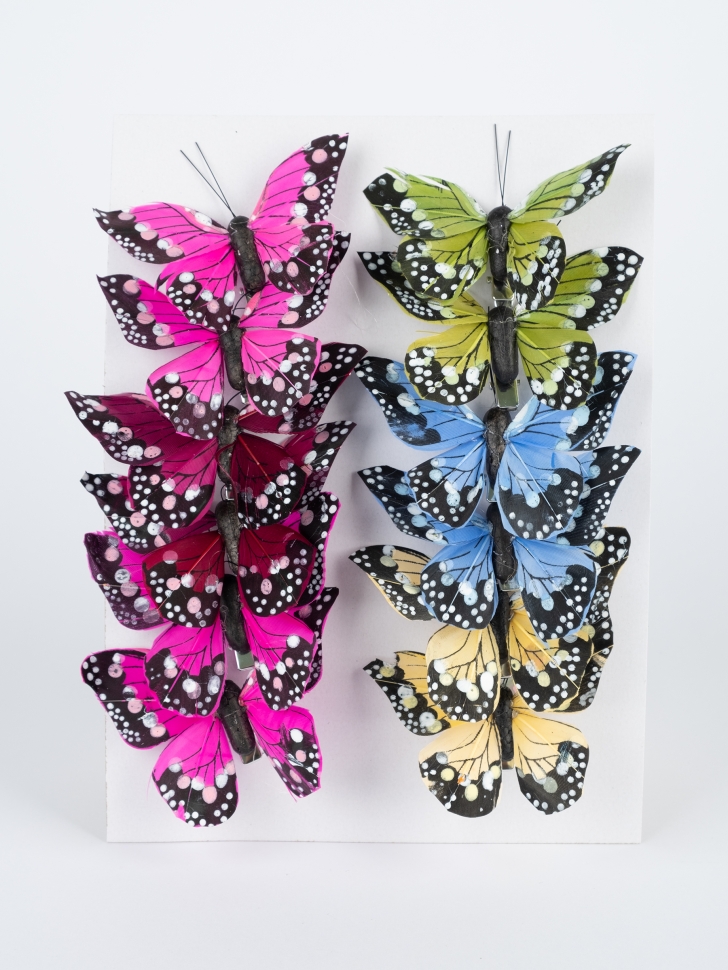 Бабочки  8см на прищепке, 12шт. цветные HBBE19304